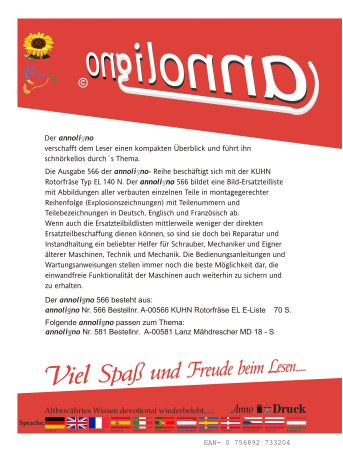 KUHN Rotorfräse Typ EL 140 N Bild- Ersatzteilliste & Explosionszeichnungen - annoligno 566